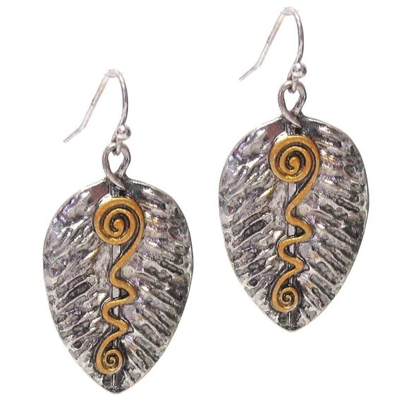 Antique Silver Leaf Drop Earrings - Picture 1 of 6